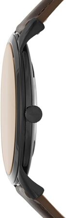 Годинник Fossil для чоловіків The Minimalist 3H, кварцовий механізм, 44 мм, корпус зі срібної нержавіючої сталі, шкіряний ремінь, FS5439 (Dunkelbraun)