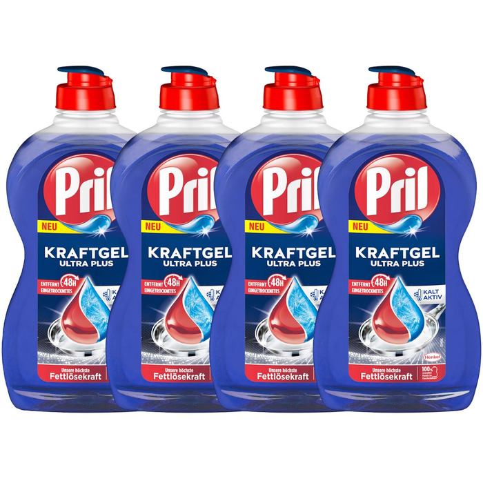 Засіб для миття посуду PRIL Kraft Gel Ultra Plus, гель для ручного миття з високою жиророзчинною силою, 450 мл, 6 шт