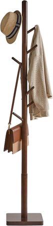 YMYNY Solid Wood Wardrobe Rack, Freestanding Clothes Rack with 8 Hooks, Thickened with 3 Adjustable Heights, for Bag, Clothing, Living Room, Natural Color HCR002N (Brown, Square Base)