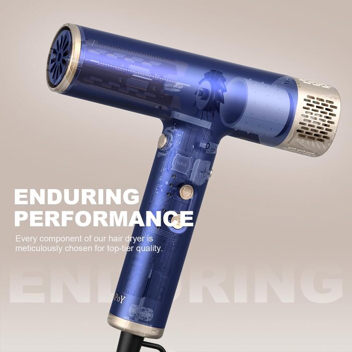 Професійний фен YAPOY з дифузором: швидка сушка, 200 млн іонів, 110 000 об/хв, захист від перегріву, термоконтроль, сріблястий (блакитний 2)
