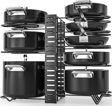 G-TING Pot Rack, 8 Tiers, Pot and Pan Organizer, Adjustable Lid Holders & Pan Rack for Kitchen, Countertop and Cabinet, Lid Organizer for Pots