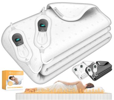 Електрична ковдра KESSER® з автовимкненням та пультом дистанційного керування | 3 температурні режими | Підійде для будь-якого ліжка | Тепла ковдра з м'якого флісу | Білий колір, без візерунка (160x140 см)