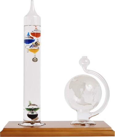 AcuRite 00795A2 Galileo Thermometer with Glass Globe Barometer, Barometer Set, Glass/Wood