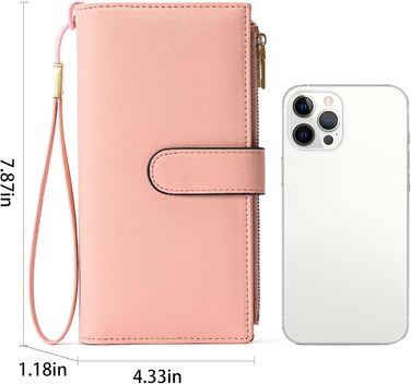 GOIACII Wallet for Women, Leather Wallet for Women, RFID Blocking Large and Long Wallet for Women with Multiple Card Slots, Removable Wrist Strap