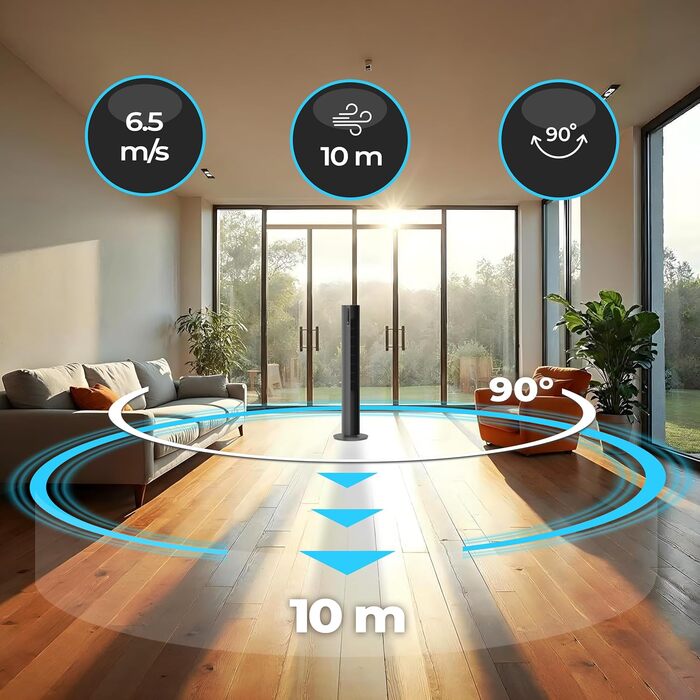 Турбовентилятор 110 см з пультом керування, тихий вентилятор-вежа, 30W, 12 швидкостей, таймер 12h, іонізація, охолоджувач повітря PURE Plasma, білий (сірий)