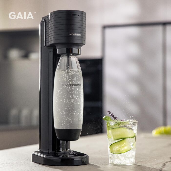 SodaStream Gaia: Газова вода вдома | Чорний колір, з CO2 балончиком та пляшкою 1L | Електричний напій