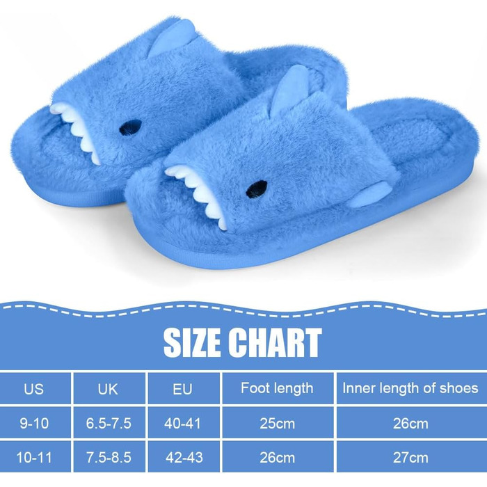 OFFCUP Жіночі домашні тапочки з м'якою підошвою, у вигляді акули, антиковзкі, зручні, з піною Memory, плюшеві, для дому та вулиці (42/43, блакитні)