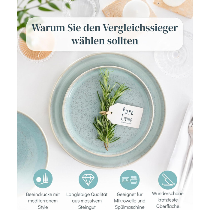 Набір посуду Steingut Ibiza 16 предметів для 4 осіб (синьо-бежевий) - Pure Living, TESTSIEGER