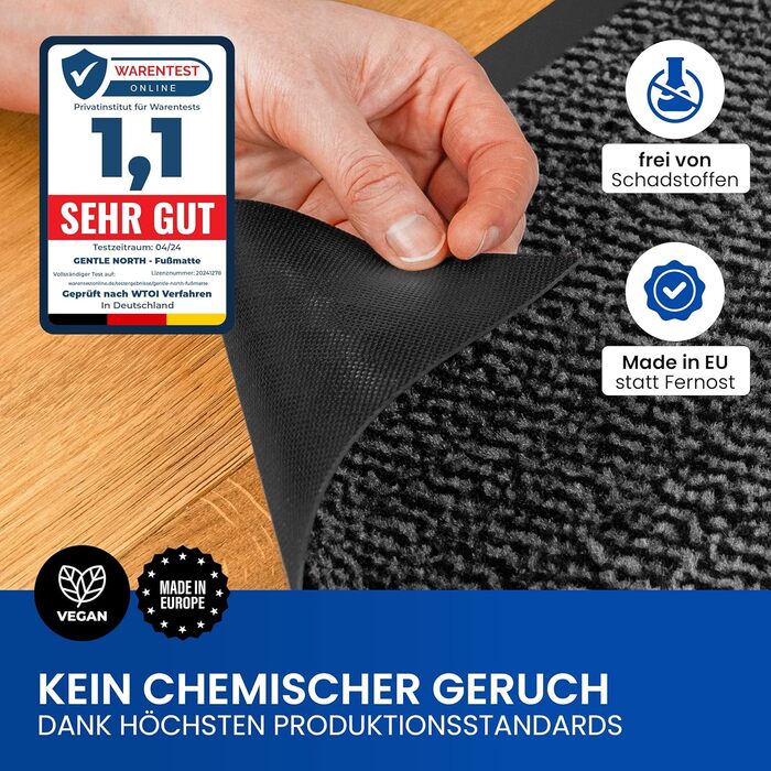 Килимок для дому та вулиці 60x90 см сірий/чорний - антиковзаюча, миюча, вологостійка, для входу та коридору