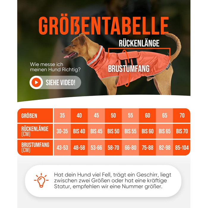 ZAUBERPFOTE® Dog Raincoat London | With extra-long YKK® zipper for collar & harness | For small, medium & large dogs | Waterproof & machine washable | Dog raincoat (Orange, 45)