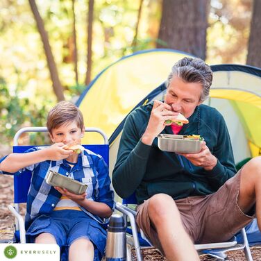 Everusely Ланчбокс Bento Box 0,8 л з нержавіючої сталі з контейнером для спецій та органайзером для перекусів (3 відділення)