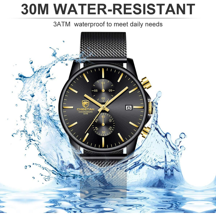 Чоловічий годинник на браслеті Mesh, кварцовий, з хронографом, водонепроникний, чорний, з автоматичною датою, нержавіюча сталь