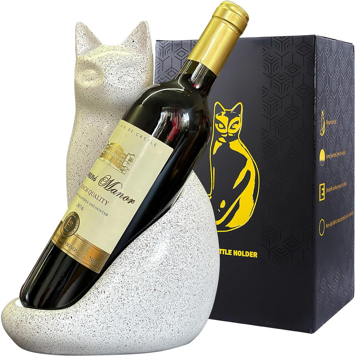 Wine Bottle Holder Organizer for Closet, Cat Sculpture for Tabletop, Countertop, Bar, Bar Cabinet, and Home Decor, Wine Lover Gifts for Women Men, White Wine Rack