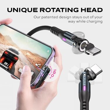 Кабель Statik 360 Pro: магнітний, 3-в-1, USB-C, Micro-USB, USB-A, кут повороту 90°, 180°, 360°, 1м, iProdukt