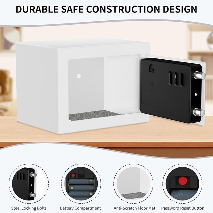 KABISAFE Сейф цифровий 6,8 л, маленький сейф для дому, електронна касове сховище, настінний сейф для домашнього офісу з 2 ключами, міні-сейф 23 x 17 x 17 см, Синій (Білий)