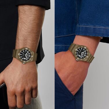 HANPOSH чоловічий годинник: аналоговий кварцовий годинник для чоловіків з датою, водонепроникний 50M, стильний дизайн, силіконовий ремінець (06- Khaki Schwarz)