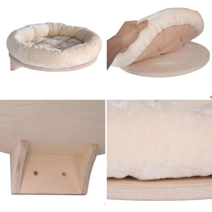 Крісло-лежанка для котів Dahlia - Кругле ліжко з м'яким бортиком та кріпленням на липучці | Крізь-стіна для котів | Діаметр 48 см (Крем)