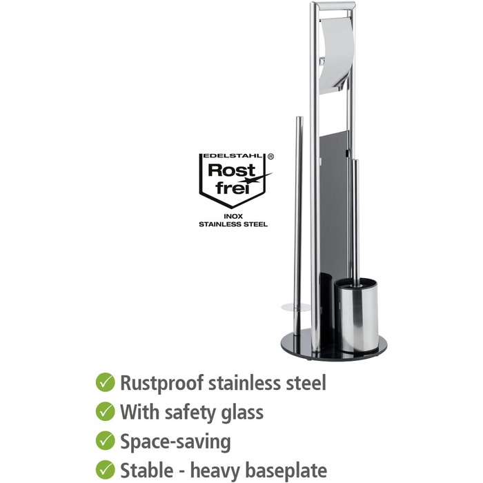 Набір для туалету WENKO Ravina 3в1 з нержавіючої сталі (тримач туалетного паперу, щітка, тримач щітки), 20 x 70 см, сріблястий/чорний