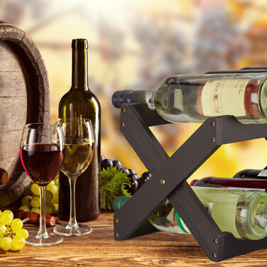 Bamboo Wine Rack, X-Shape, Black