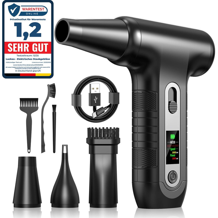 Електричний пилосос для повітря з HD-дисплеєм - Air Duster 200000 RPM з LED-підсвічуванням, міні-пилосос на акумуляторі, спрей стисненого повітря для чищення ПК, повітряний пилосос для клавіатури, дому, авто, W06 (чорний)