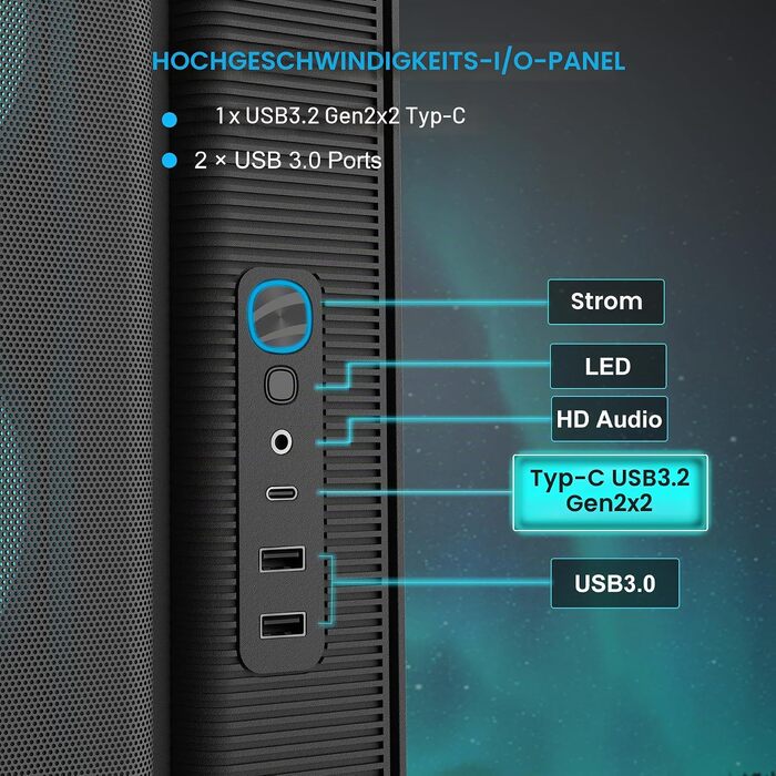 Ігровий корпус для ПК SAMA S50 Airflow, 4 ARGB PWM вентилятори, USB Type-C, Mesh-панель, чорний