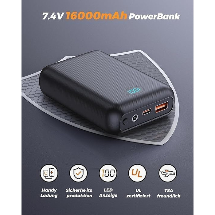 Тепла жилетка для чоловіків з Powerbank 16000mAh, 9 зон обігріву, 3 температурні режими, для активного відпочинку, чорна, L