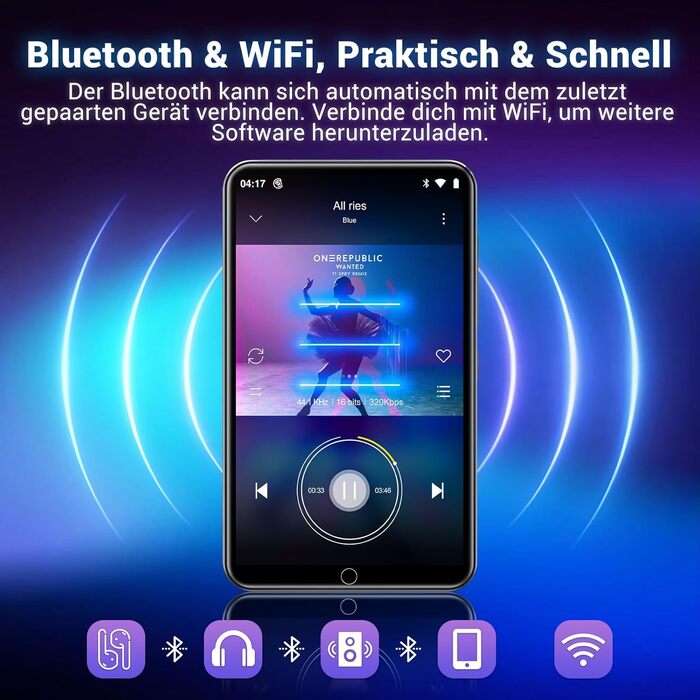 MP3 плеєр 80GB Bluetooth WiFi з Spotify, Hi-Fi Lossless, FM-радіо, E-Book (чорний)