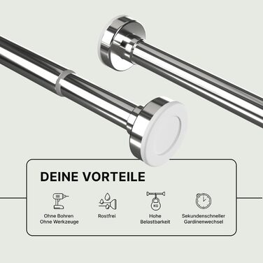 Штанга для душу без свердління 90-160 см, срібна, Ø 25 мм, телескопічна – для ванни, душу та перегородки, 1 шт.