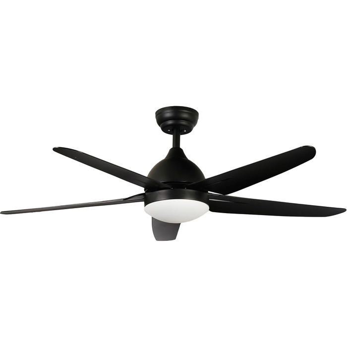 Стеляний вентилятор FINXIN з LED-лампою 132/122 см для спальні, вітальні, їдальні. Включає мотор, пульт керування (5 лопатей, чорний)