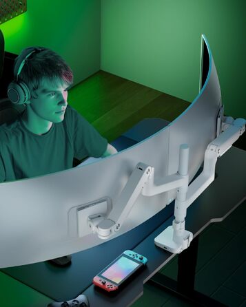 Кронштейн для двох моніторів ARES WING (17-49 дюймів) з USB, вертикальна установка один над одним, регулювання висоти, VESA 75/100, до 20 кг на плече, білий