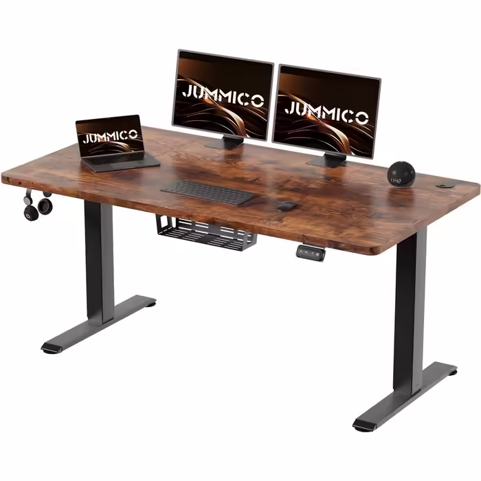 JUMMICO Height-Adjustable Desk 120x60cm, Standing Desk (71-119cm), Electric Height-Adjustable Desk with 2-Memory Control and Anti-Collision Function (Vintage Brown)