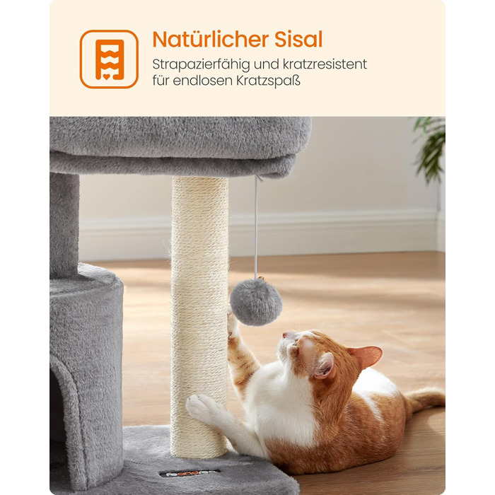 Драбина для котів Feandrea, кігтеточка з сизалю, платформа з м'якою оббивкою, для кошенят, сіра PCT50W