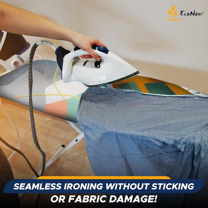 EcoNour Ironing Board Cover, 5-layer, 125 x 45 cm, heat-reflective coating, resistant to stains and burns, top made of 100% cotton, XL size for measurements with a 2.5 mm Blue