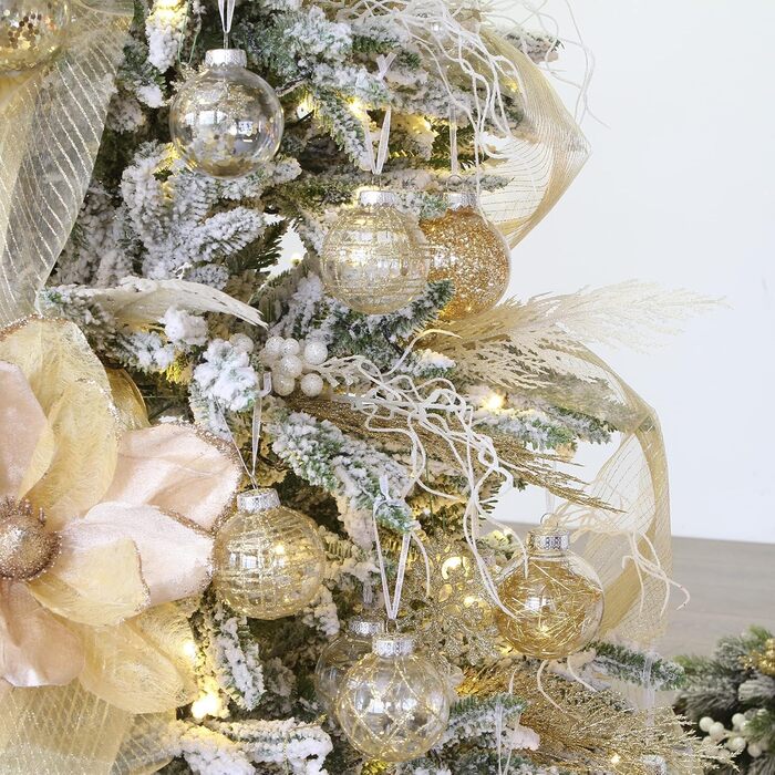 Набір прикрас для ялинки Sea Team 60 мм (30 шт.) — золоті кулі з малюнком та блискітками