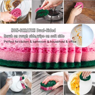 SmilePowo 12-Piece Scrub Sponges, Large Sponges, Double-Sided, Multifunctional, Premium Cleaning Sponges, Dishwashing Sponge for Durable Scrub Sponges, Bathroom, Dishes, Furniture, Kitchen Sponge