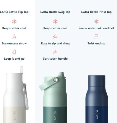 LARQ Bottle Flip Top 500ml - Insulated Stainless Steel Water Bottle with Straw | Reusable Water Bottle for Sports, Gym, and Travel | Keeps Drinks Cold, (740 ml, Granite White)