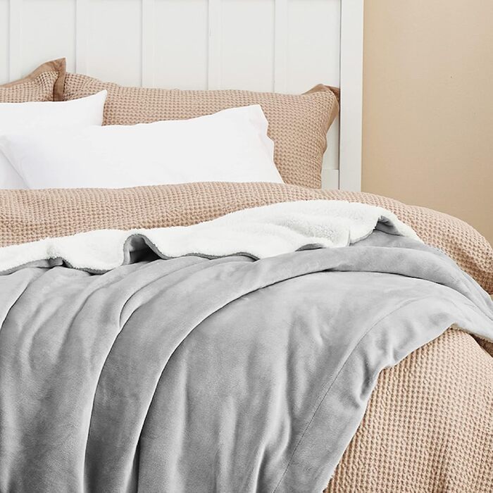 BEDSURE Плед з м'якого Sherpa, теплий плед з вовни - плед на диван, пухнастий накид, товстий плед на диван, подарунок для жінок, пухнастий плед для дому, сірий, 150x200 см, XL (світло-сірий, 230 x 270 см)