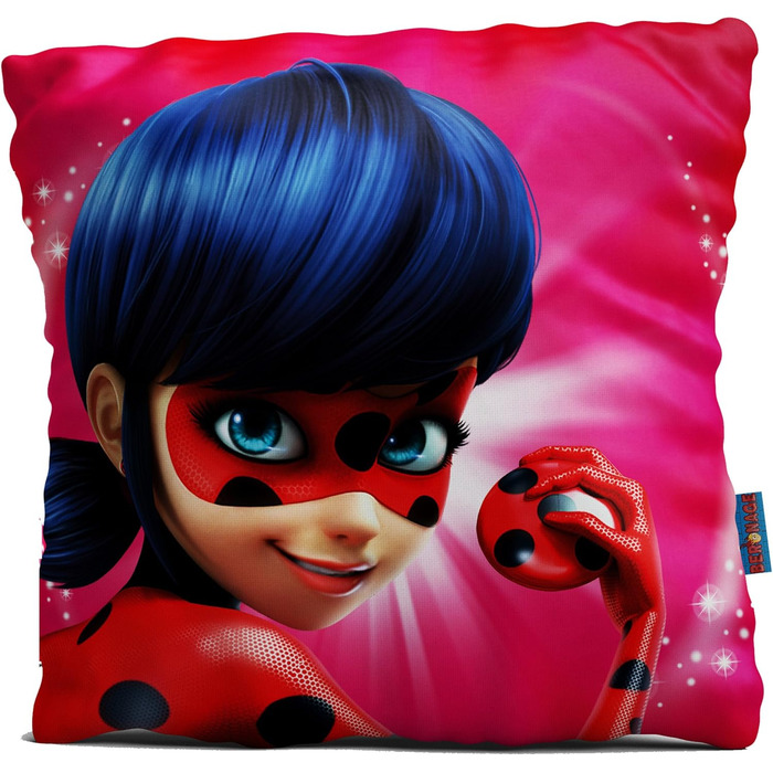 Декоративна подушка Miraculous Леді Баг 40x40 см для дітей, авто, дивану, реверсивна, з героями Марінетт, Адріан, Кет Нуар, Париж, до постільної білизни