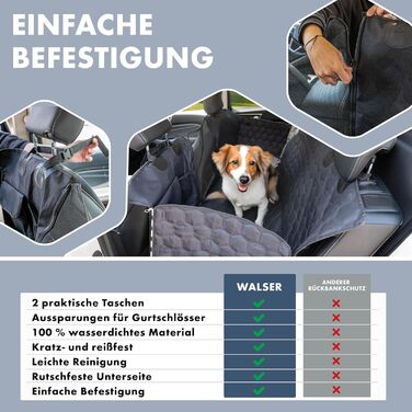 Автомобільна автодеко для собак Walser Premium Rocky, 100% водонепроникна захисна накидка на заднє сидіння з боковими захистами та оглядовим вікном, ідеальна для подорожей та транспортування малих та великих собак