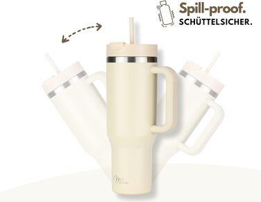 Термокружка Milu 1200 мл з трубочкою та ручкою – 48 годин льоду/24 години холод/12 годин гаряче. Нержавіюча сталь, подвійні стінки, ізольована, 1,2 л (Бежевий)
