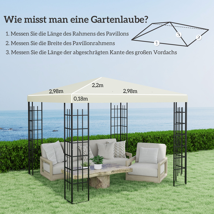 Outsunny Replacement Canopy for Gazebo 3 x 3 m, Waterproof Gazebo Roof, Replacement Cover for Garden Gazebo, Replacement Parts Made of Oxford Fabric, 370 g/m², Cream White | Aosom