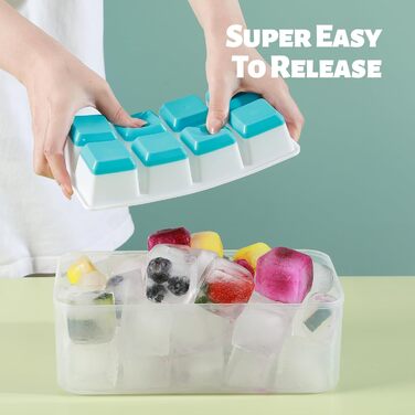 Форма для льоду JRISBO (2 шт) з кришкою, великі кубики льоду, синій, BPA-free, LFGB-сертифікат
