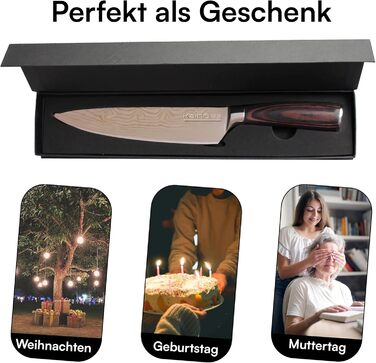 Преміум кухонний ніж для професіоналів та поціновувачів – 20,5 см, нержавіюча сталь 5Cr15, ергономічна ручка, подарункова коробка, довговічний та гострий ніж