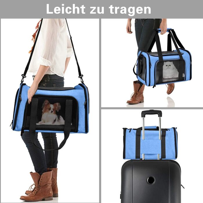 Транспортна сумка для кота та собаки, складана переноска для домашніх тварин середнього розміру (51 x 33 x 33 см, блакитна)