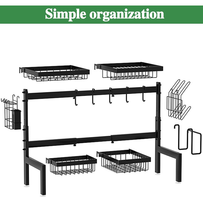 Регульована сушилка для посуду на 2 яруси, 66-85 см, чорна, з 4 кошиками для столових приборів та тримачем для напоїв