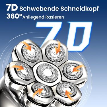 MAXGROOM 7D Glatzen Rasierer Herren - Електрична бритва для гоління голови, срібляста, акумуляторна (1400mAh), водонепроникна IPX6, Type-C