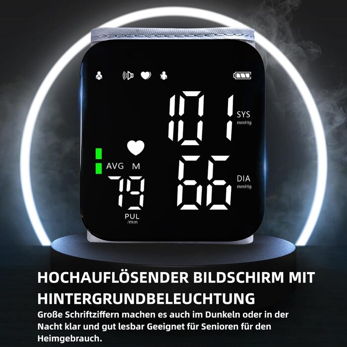Тонометр на зап'ястік, LED-дисплей, регульована манжета, виявлення аритмії, CK-W118