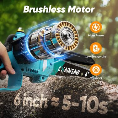 Акумуляторна міні-пила 6 дюймів з безщітковим мотором 1000W, 4000mAh акумулятор, сумісна з Makita 18V, з автополивою, для різання гілок та дерева