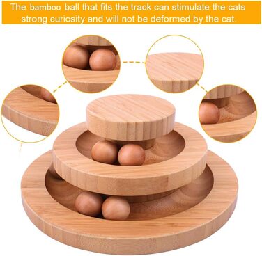 Cat Toys Self-Entertainment, Interactive Bamboo Cat Toy THREE Tiers Rotating Smart Track Ball Swing Roller with Bells (type 3)