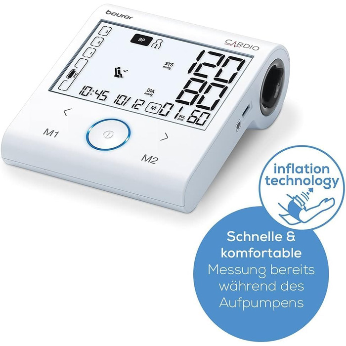 Beurer BM 96 - тонометр з ЕКГ, вимірювання артеріального тиску та пульсу на плечі, для виявлення фібриляції передсердь (AFib) та профілактики інсульту, обхват плеча 22-42 см, з ЕКГ-сенсором та індикатором спокою